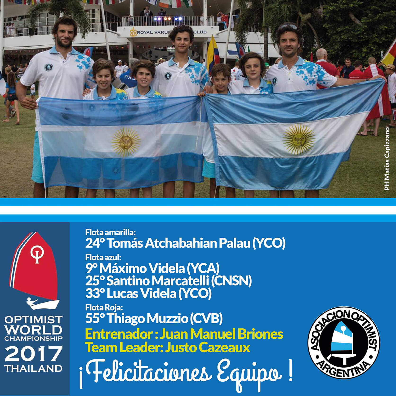 Puestos Finales Mundial de Optimist en Tailandia - Flyer AOA