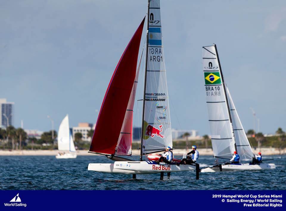 Santi Lange y Ceci Carranza - navegando en la World Cup Series - Miami 2019