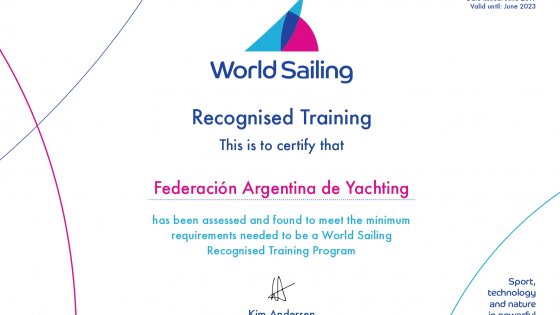 World Sailing Training Program Certificate - Certificado de Requisitos de Entrenamiento World Sailing - FAY